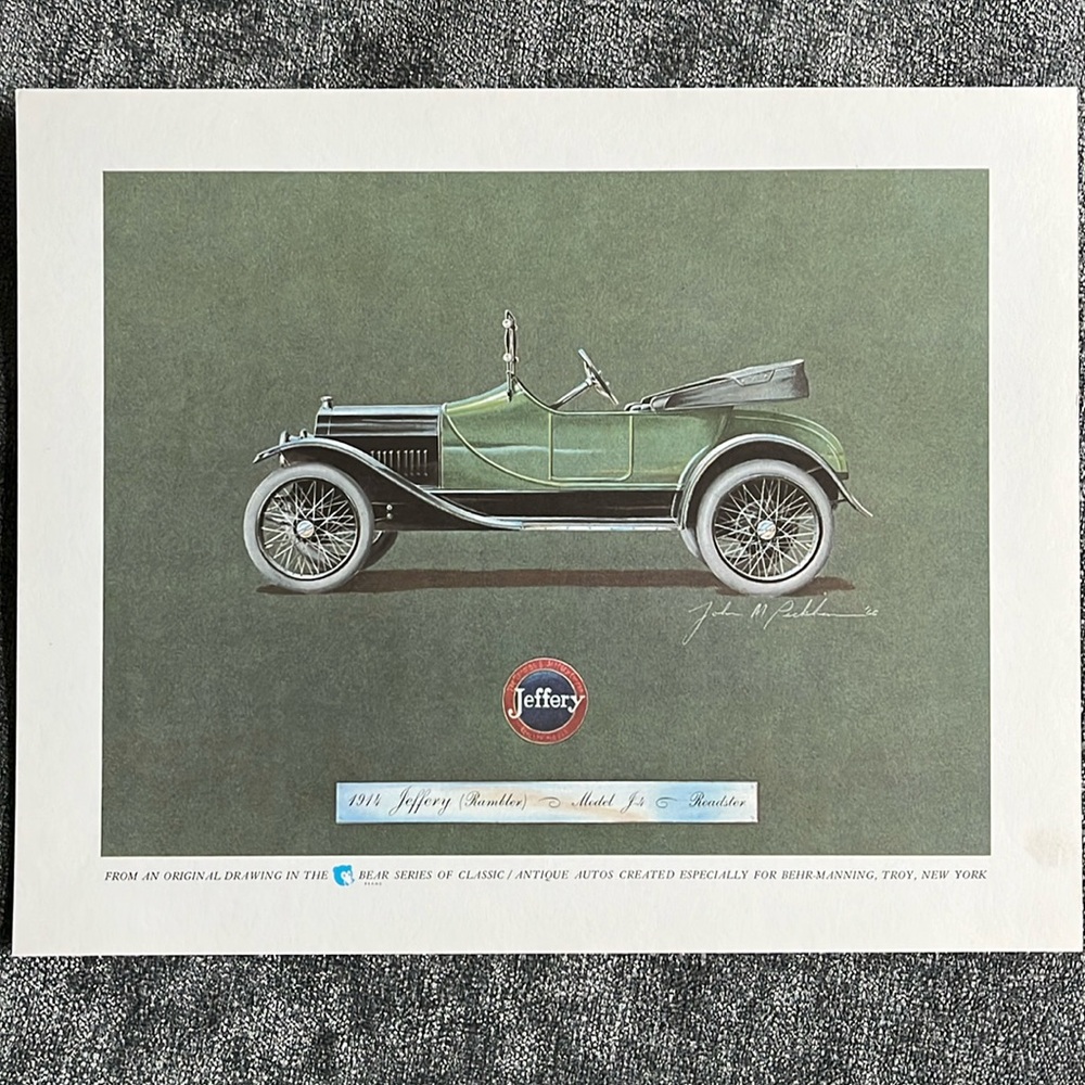1914 Jeffery Rambler J4 Roadster Classic Automobile Auto Print Behr-Manning Co.